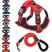 No Pull Dog Harness with A Free Heavy Duty 5ft Dog Leash, Adjustable Soft Padded Dog Vest, Reflective No-Choke Pet Oxford Vest with Easy Control Handle for Small and Large Dogs Red, Small
