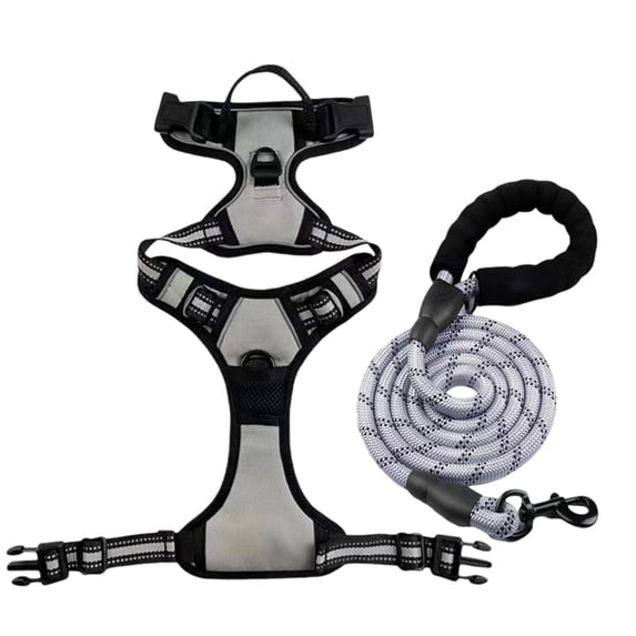 No Pull Dog Harness Large Dog, Heavy Duty Dog Leash Large Dogs, Reflective Mesh Front Clip, Shock Absorbing Bungee, Outdoor Walking Training, Gray, 1 Set