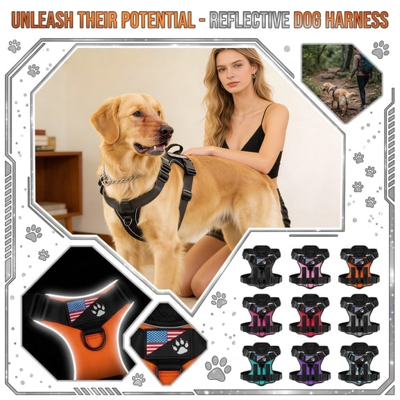 No Pull Dog Harness for Large Dogs, Adjustable Heavy Duty Dog Harness with Reflective Strips for Night Walking, Customizable with for Medium and Extra Large Dogs
