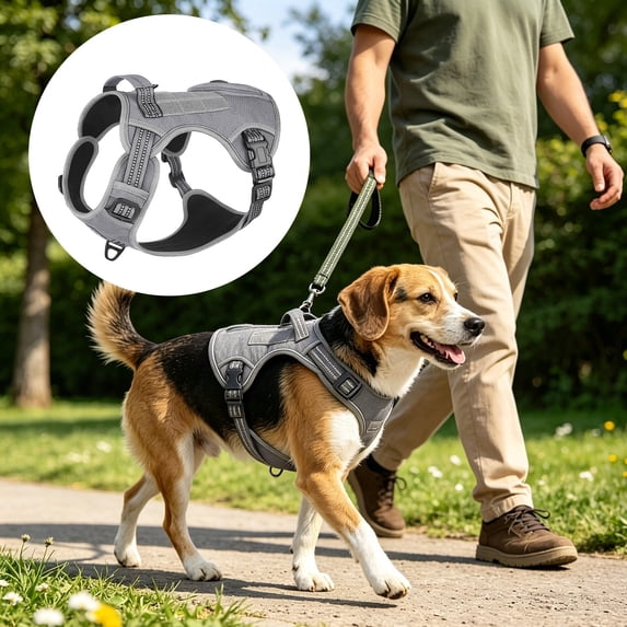 No Pull Dog Harness for Large Dogs, No Choke Dog Harness Vest with Easy Control Handle, Reflective Soft Padded Service Vest, Adjustable Easy on Pet Harness for Running Walking(Grey L)