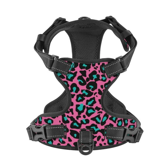 No Pull Dog Harness For Large Dogs Easy Walk Dog Vest Adjustable Collars Harnesses & Leashes Set Breathable Oxford Outdoor Walking Safety Reflective Strip Leopard Pattern