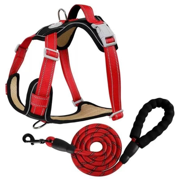 No Pull Dog Harness with Leash Set, Adjustable Reflective Pet Vest Harness for Small Medium Large Dogs, Comfortable Padded Design, Easy Control for Walking, Training, Outdoor Activities, Red