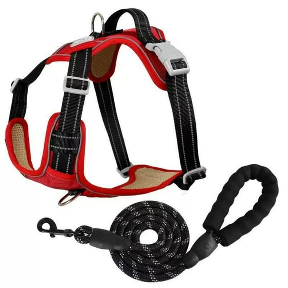 No Pull Dog Harness with Leash Set, Adjustable Reflective Pet Vest Harness for Small Medium Large Dogs, Comfortable Padded Design, Easy Control for Walking, Training, Outdoor Activities, Red