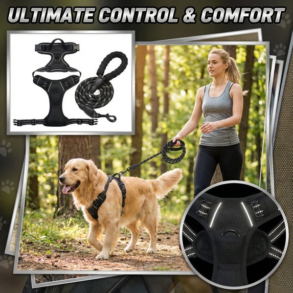 No Pull Dog Harness and Leash Set, Reflective Pet Walking Vest with Easy Control Handle, Adjustable Safety Chest Strap for Small Medium Large Dogs, Outdoor Training Supplies, M
