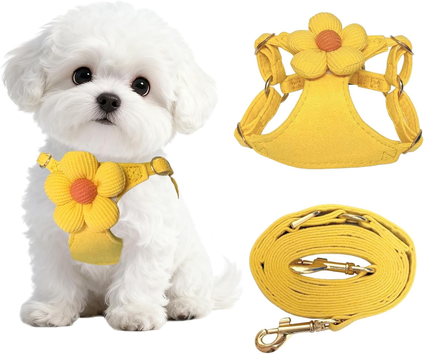 No Pull Dog Harness and Leash Set for Small Sized Dog Training; Puppy Harnesses with Multifunction Dog Leash, Soft Adjustable No Choke Escape Proof Pet Harness for Small and Medium Dog (Yellow S)