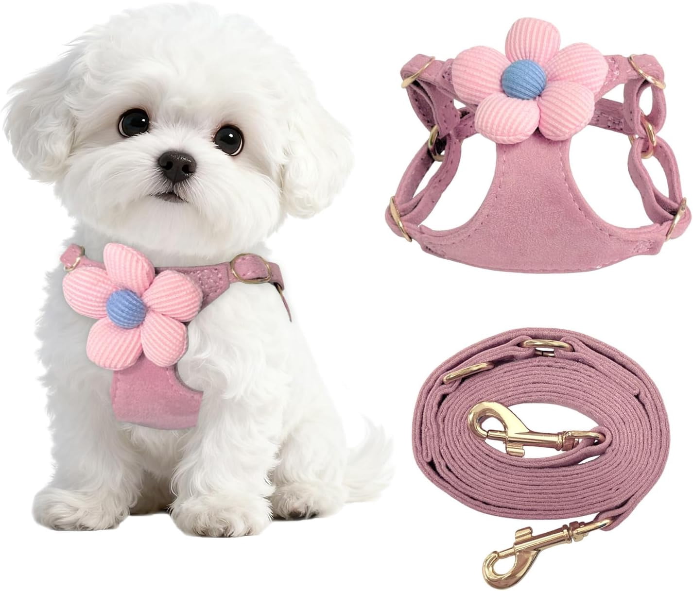 No Pull Dog Harness and Leash Set for Small Sized Dog Training; Puppy Harnesses with Multifunction Dog Leash, Soft Adjustable No Choke Escape Proof Pet Harness for Small and Medium Dog (Pink S)
