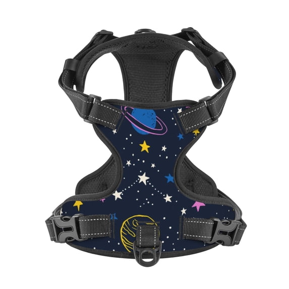 No Pull Dog Harness For Medium Dogs Easy Walk Dog Vest Adjustable Collars Harnesses & Leashes Set Breathable Oxford Outdoor Walking Safety Reflective Strip Colorful Space