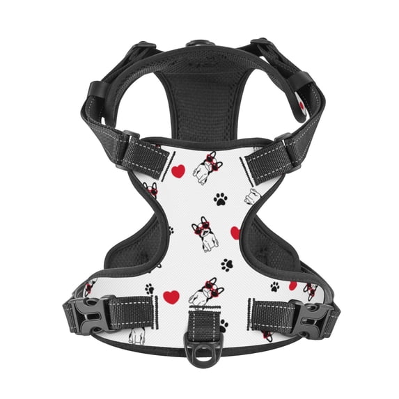 No Pull Dog Harness For Medium Dogs Easy Walk Dog Vest Adjustable Collars Harnesses & Leashes Set Breathable Oxford Outdoor Walking Safety Reflective Strip French Bulldog With Heart Sunglasses