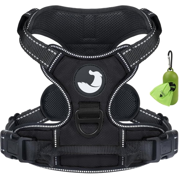 No Pull Dog Harness Medium Sized Dog, Reflective Pet Vest with Front Clip, Adjustable Soft Padded Harnesses with Easy Control Handle for Training and Walking, Black, M