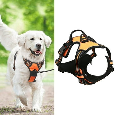 No Pull Dog Harness,No Choke Reflective Dog Vest,Adjustable Soft Padded Pet Harness with Easy Control Handle for Small Medium Large Dogs, Orange, Size L