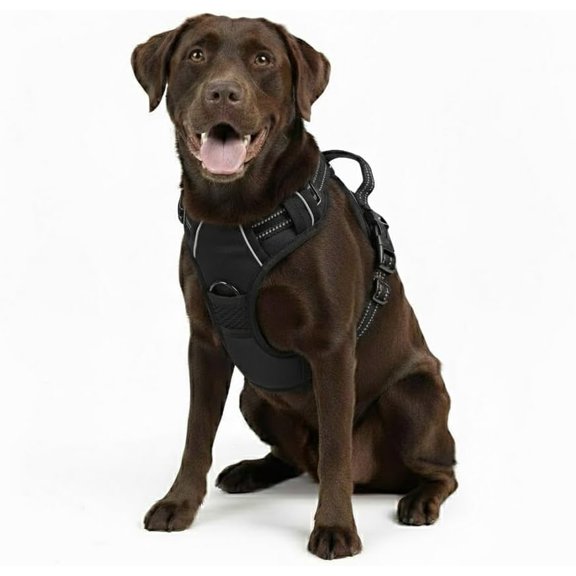 No Pull Dog Harness, Reflective Comfortable Vest Harness with Front & Back Easy Control Handle Adjustable Soft Padded Pet Vest for Small to Large Dogs (Large,Black)