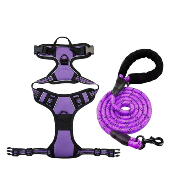 No Pull Dog Harness, Reflective Pet Vest with Leash Set, Adjustable Escape Proof Training Harness, Heavy Duty Padded Chest Strap, Breathable Mesh for Safety(Purple, M)