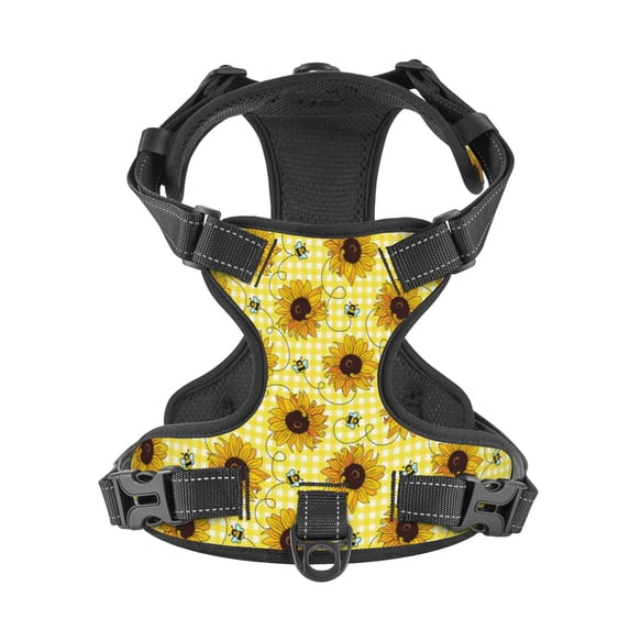 No Pull Dog Harness For Small Dogs Easy Walk Dog Vest Adjustable Collars Harnesses & Leashes Set Breathable Oxford Outdoor Walking Safety Reflective Strip Cute Bees Sunflowers