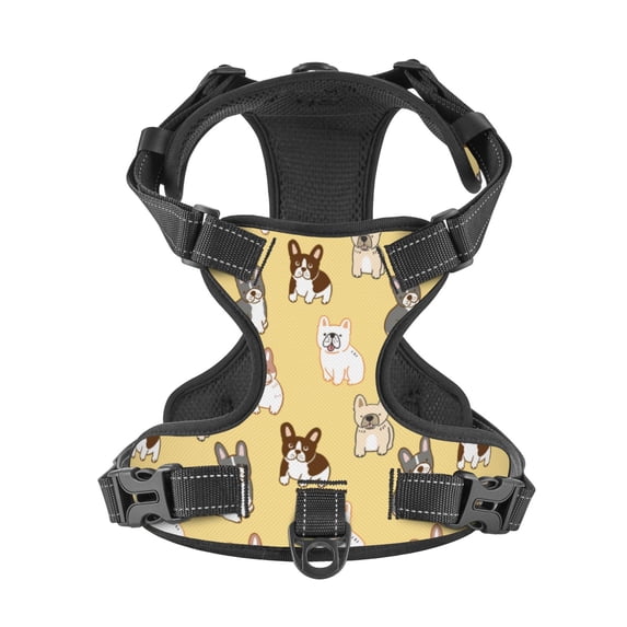 No Pull Dog Harness For Small Dogs Easy Walk Dog Vest Adjustable Collars Harnesses & Leashes Set Breathable Oxford Outdoor Walking Safety Reflective Strip Cute Cartoon French Bulldog