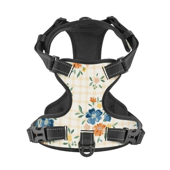 No Pull Dog Harness For Small Dogs Easy Walk Dog Vest Adjustable Collars Harnesses & Leashes Set Breathable Oxford Outdoor Walking Safety Reflective Strip Farmhouse Flowers Plaid Prints