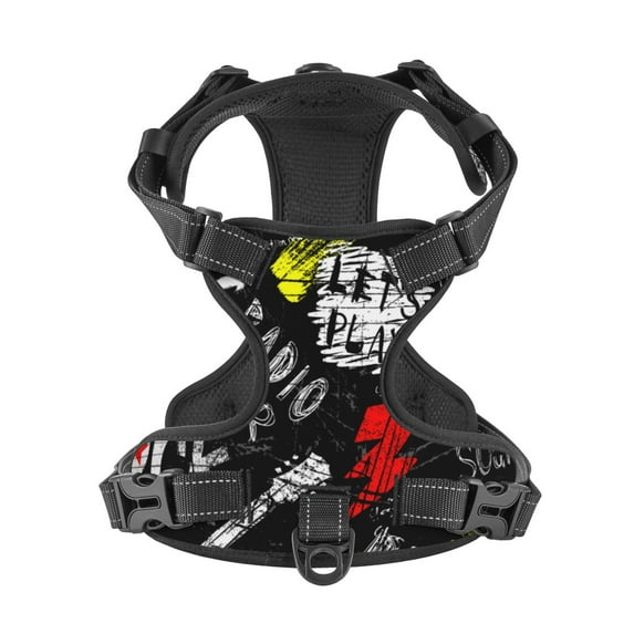 No Pull Dog Harness For Small Dogs Easy Walk Dog Vest Adjustable Collars Harnesses & Leashes Set Breathable Oxford Outdoor Walking Safety Reflective Strip Music Rock