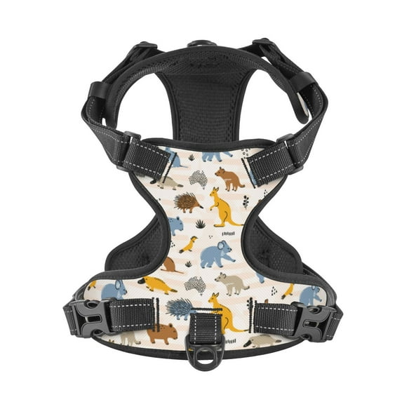 No Pull Dog Harness For X-Large Dogs Easy Walk Dog Vest Adjustable Collars Harnesses & Leashes Set Breathable Oxford Outdoor Walking Safety Reflective Strip Australia Wild Animals Kangaroo Koala