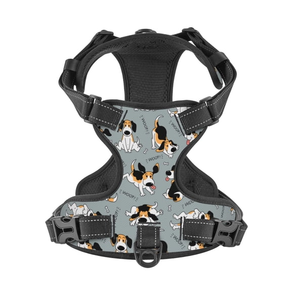 No Pull Dog Harness For X-Large Dogs Easy Walk Dog Vest Adjustable Collars Harnesses & Leashes Set Breathable Oxford Outdoor Walking Safety Reflective Strip Funny Beagle Active Dog