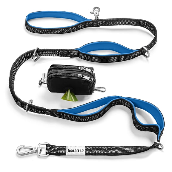 No Pull Dog Leash - Heavy Duty, Durable Bungee, 4 Padded Traffic Handles, Strong Carabiner Clips and Rings, Poop Bag Holder, Highly Reflective, 6 ft, Large Breeds by Leashrr 2.0