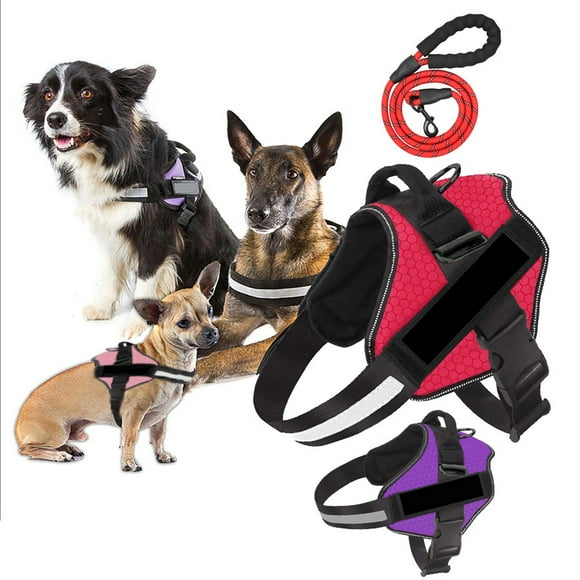 No Pull Dog Puppy Pet Harness with A Free Heavy Duty 4.5ft Leash & 2 PCS Tag / Patches, Reflective Service Vest with Easy Control Handle for Small Medium Large Dogs,(Red Harness+Leash, XS)