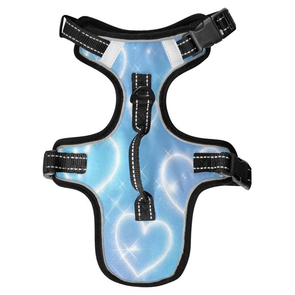 No Pull Dog Vest Harnesses and Escape Proof Cat Harnesses with Leash Set Reflective Adjustable Breathable Soft Padded Pet Vest for Small Medium Dogs Cats Blue Diamond Heart Shower