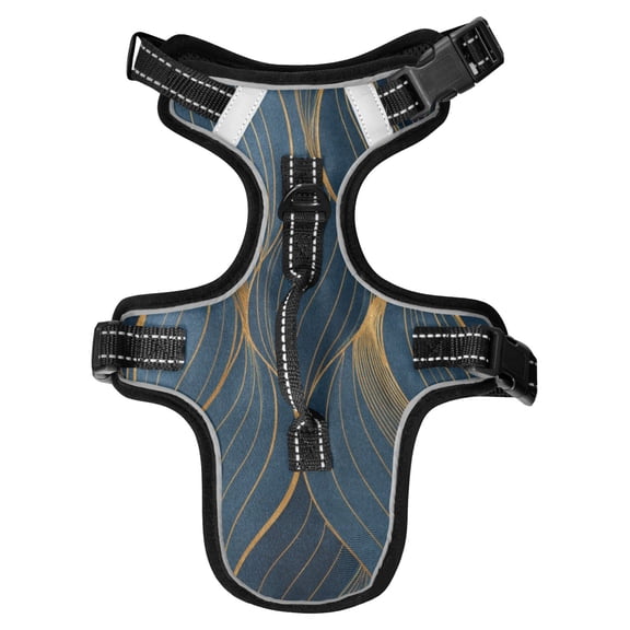 No Pull Dog Vest Harnesses and Escape Proof Cat Harnesses with Leash Set Reflective Adjustable Breathable Soft Padded Pet Vest for Small Medium Dogs Cats Blue-gold Lines