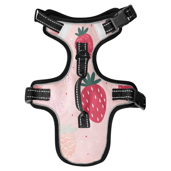 No Pull Dog Vest Harnesses and Escape Proof Cat Harnesses with Leash Set Reflective Adjustable Breathable Soft Padded Pet Vest for Small Medium Dogs Cats Blush Pink Hand Drawn Strawberry