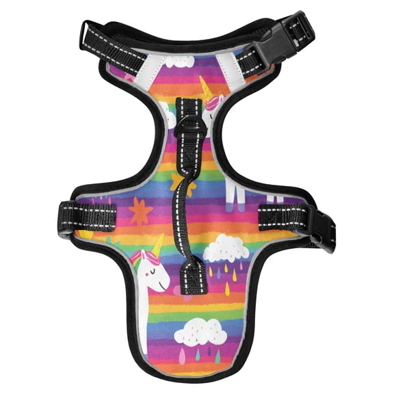 No Pull Dog Vest Harnesses and Escape Proof Cat Harnesses with Leash Set Reflective Adjustable Breathable Soft Padded Pet Vest for Small Medium Dogs Cats Bright Rainbow Unicorn Seamless