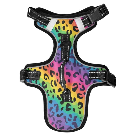 No Pull Dog Vest Harnesses and Escape Proof Cat Harnesses with Leash Set Reflective Adjustable Breathable Soft Padded Pet Vest for Small Medium Dogs Cats Bright Rainbow Stripe Cheetah Print