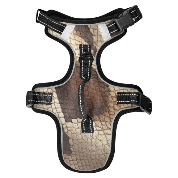 No Pull Dog Vest Harnesses and Escape Proof Cat Harnesses with Leash Set Reflective Adjustable Breathable Soft Padded Pet Vest for Small Medium Dogs Cats Brown Snake Skin Pattern