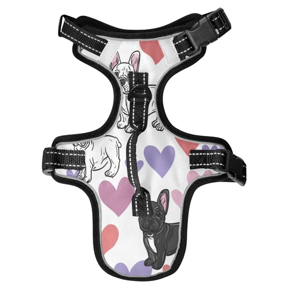 No Pull Dog Vest Harnesses and Escape Proof Cat Harnesses with Leash Set Reflective Adjustable Breathable Soft Padded Pet Vest for Small Medium Dogs Cats Cute Frenchie Heart Background