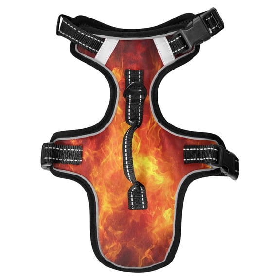 No Pull Dog Vest Harnesses and Escape Proof Cat Harnesses with Leash Set Reflective Adjustable Breathable Soft Padded Pet Vest for Small Medium Dogs Cats Dynamic Fire Flame Pattern