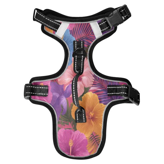 No Pull Dog Vest Harnesses and Escape Proof Cat Harnesses with Leash Set Reflective Adjustable Breathable Soft Padded Pet Vest for Small Medium Dogs Cats Gorgeous Tropical Plant Flowers