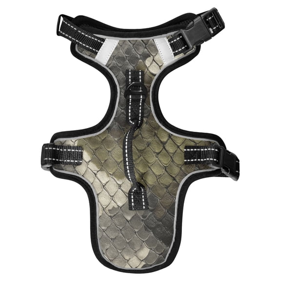 No Pull Dog Vest Harnesses and Escape Proof Cat Harnesses with Leash Set Reflective Adjustable Breathable Soft Padded Pet Vest for Small Medium Dogs Cats Greenish-brown Snake Skin Print Pattern
