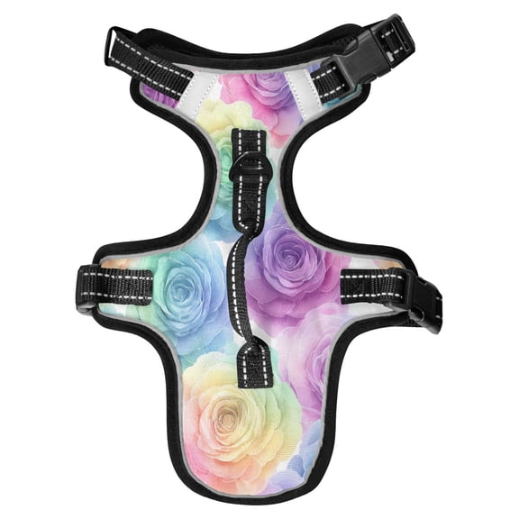 No Pull Dog Vest Harnesses and Escape Proof Cat Harnesses with Leash Set Reflective Adjustable Breathable Soft Padded Pet Vest for Small Medium Dogs Cats Little Rainbow Rose Garden