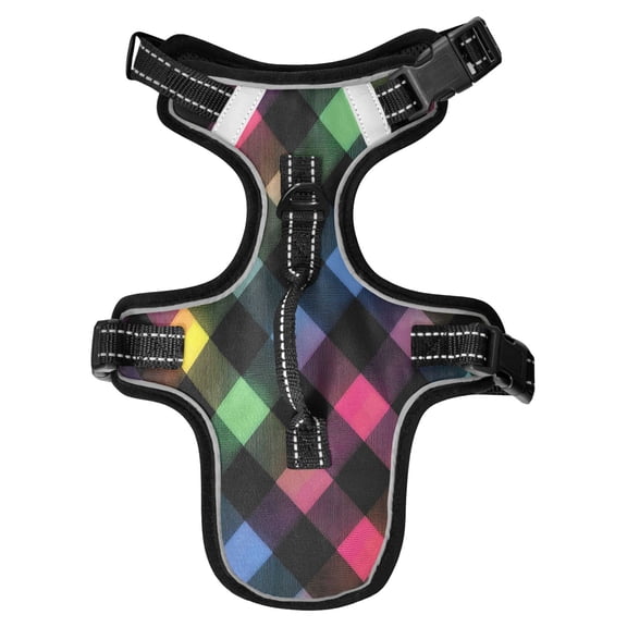 No Pull Dog Vest Harnesses and Escape Proof Cat Harnesses with Leash Set Reflective Adjustable Breathable Soft Padded Pet Vest for Small Medium Dogs Cats Neon Rainbow Checkered Pattern