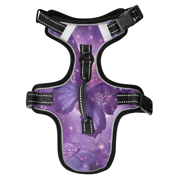 No Pull Dog Vest Harnesses and Escape Proof Cat Harnesses with Leash Set Reflective Adjustable Breathable Soft Padded Pet Vest for Small Medium Dogs Cats Purple Diamond Butterfly
