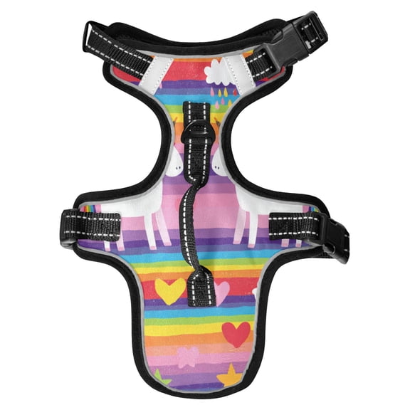 No Pull Dog Vest Harnesses and Escape Proof Cat Harnesses with Leash Set Reflective Adjustable Breathable Soft Padded Pet Vest for Small Medium Dogs Cats Rainbow Striped Unicorn Print