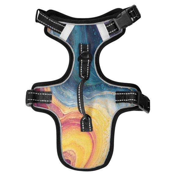 No Pull Dog Vest Harnesses and Escape Proof Cat Harnesses with Leash Set Reflective Adjustable Breathable Soft Padded Pet Vest for Small Medium Dogs Cats Rainbow-colored Sinuous Marble