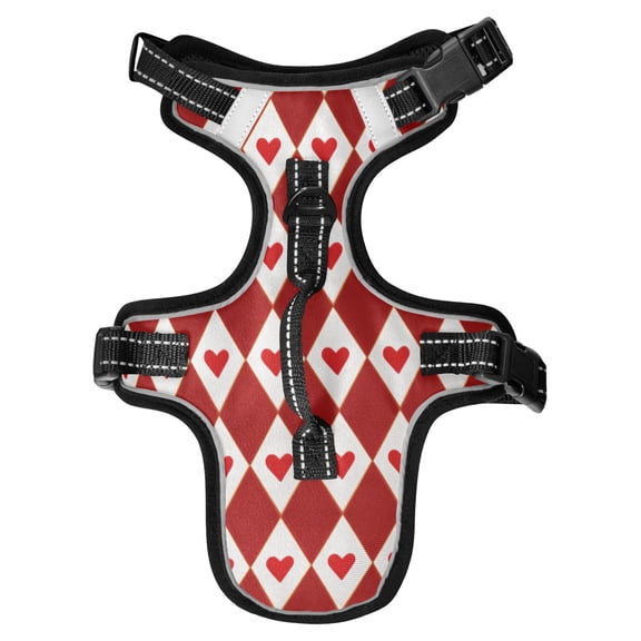 No Pull Dog Vest Harnesses and Escape Proof Cat Harnesses with Leash Set Reflective Adjustable Breathable Soft Padded Pet Vest for Small Medium Dogs Cats Red Hearts and Diamonds