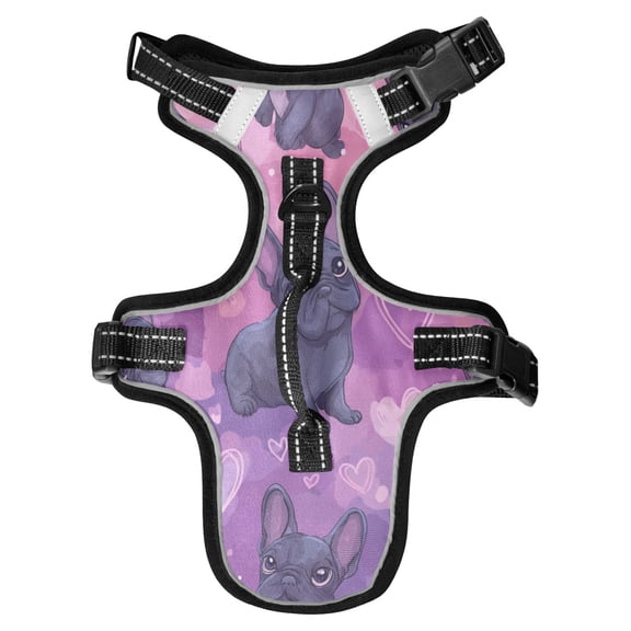 No Pull Dog Vest Harnesses and Escape Proof Cat Harnesses with Leash Set Reflective Adjustable Breathable Soft Padded Pet Vest for Small Medium Dogs Cats Sweet Frenchie Pink Hearts