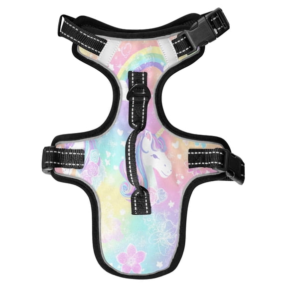 No Pull Dog Vest Harnesses and Escape Proof Cat Harnesses with Leash Set Reflective Adjustable Breathable Soft Padded Pet Vest for Small Medium Dogs Cats Sweet Rainbow Unicorn Party