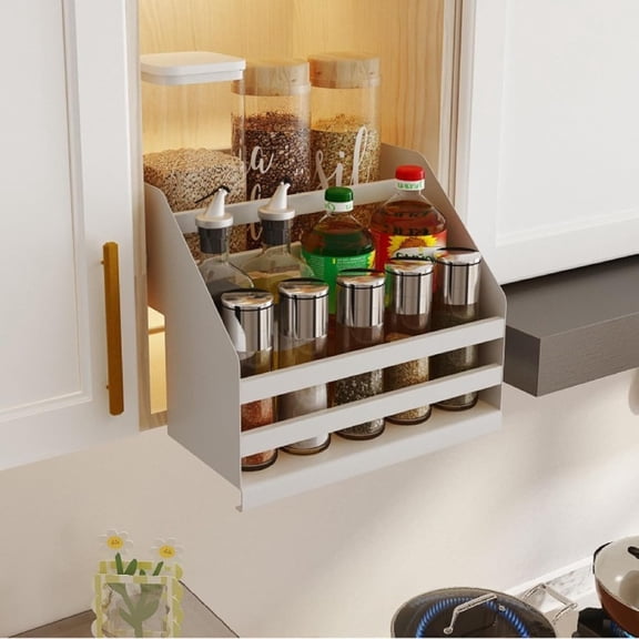 Pull-Down Cabinet Organizer, 2 Tier Pull down Shelf for Kitchen Upper Cabinet, Pull out Spice Rack Inner Space Saving Plate for Kitchen Appliance Lift Upper Cabinet, 15.5 Inch Width