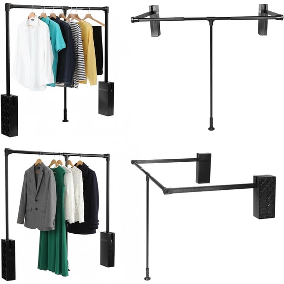 Pull Down Closet Rod 2 Pack Adjustable 26-35 Inch Stainless Steel Soft-Close For Hanging Clothes Organizer