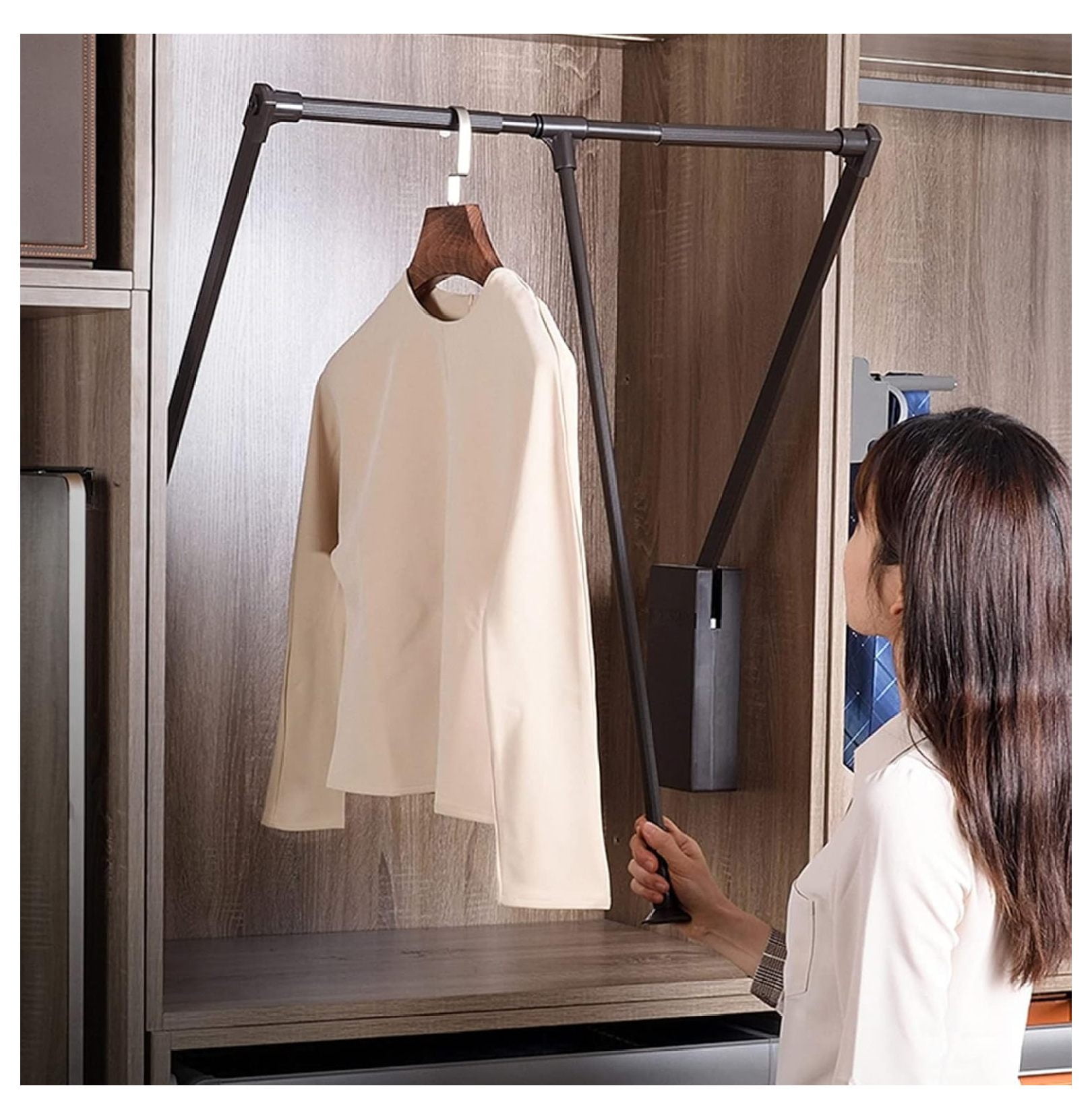 Pull Down Closet Rod Adjustable Extender Closet Hanging Rod, 30 lbs