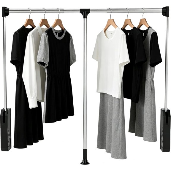 Pull Down Closet Rod Stainless Steel 32.6-45.3Inch Adjustable Wardrobe Lift Rail Rod Back Mounted Closet Pole for Waredrobe & Hanging Clothes