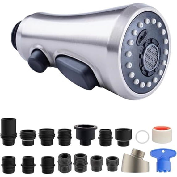 Pull-Down Kitchen Faucet Sprayer Head Replacement, 3-Function Anti-Splash Faucet Spray Head For Kitchen Sink Faucet,Brushed Silver