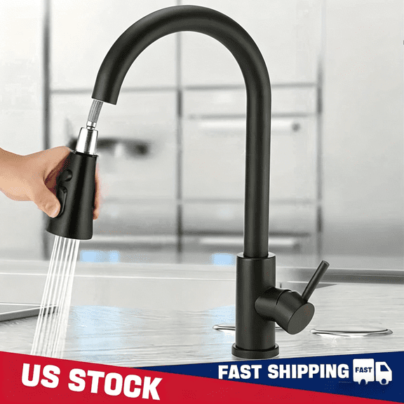 Pull Down Kitchen Faucet with 2 Water Inlet Hoses Cold & Hot Water, Single Handle, Stream/Spray for Farmhouse or Contemporary Sink