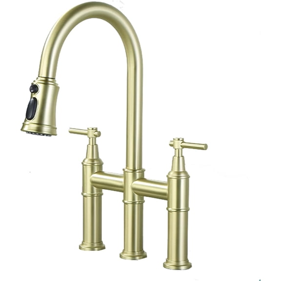 Pull-Down Kitchen Faucets, Brass Swivel Kitchen Sink Faucet with Three Function Pull Out Sprayer, Dual Handle Hot and Cold Water Kitchen Mixer Tap, Three Hole,Black