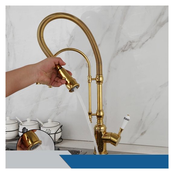 Pull Down Kitchen Sink Faucet Hot & Cold Mixer Crane Tap with Dual Spout Deck Mounted ,Tankless Design